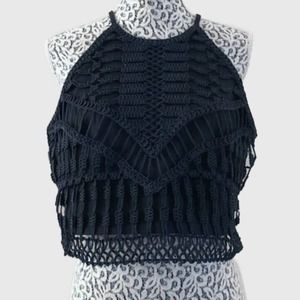 H & M Crotchet Crop Top Black - Size L